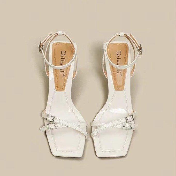 High heels high heels sandals women's word with French 2024 spring summer autumn square heel fashion versatile