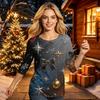 Women's Fashion Casual Three-Quarter Sleeve Christmas Print Neck Top