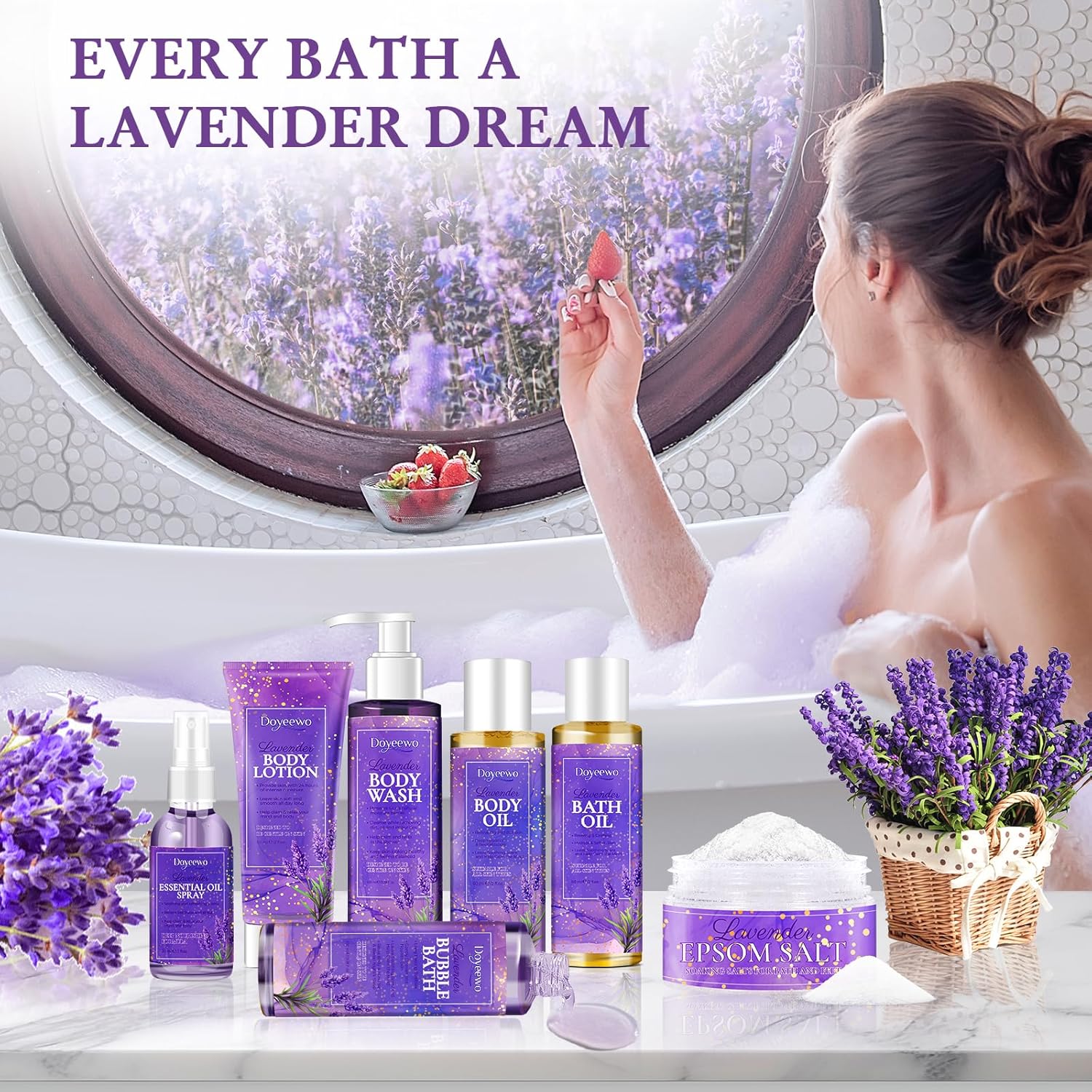 Spa Bath Body Care Wash Christmas Gifts Baskets for Women,Relaxation Calming Lavender Spa Set Home Relaxing Self Care Shower Kit Birthday Valentines