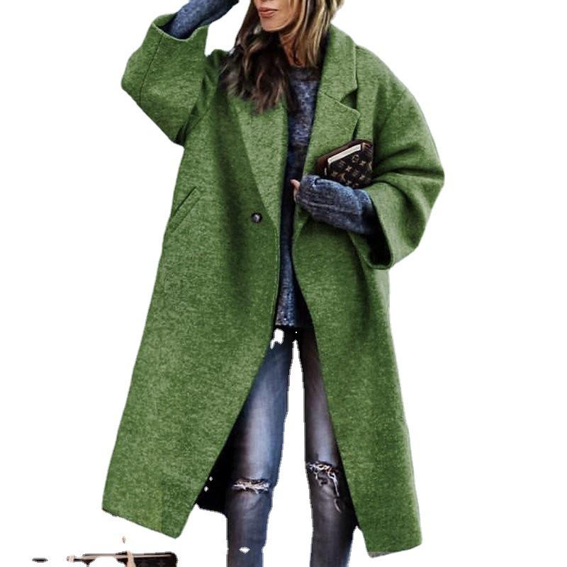 2026 New Women's Long Wool Blend Coat, Oversized Solid Color Casual Overcoat for Autumn Winter, Plus Size Warm Trench Coat
