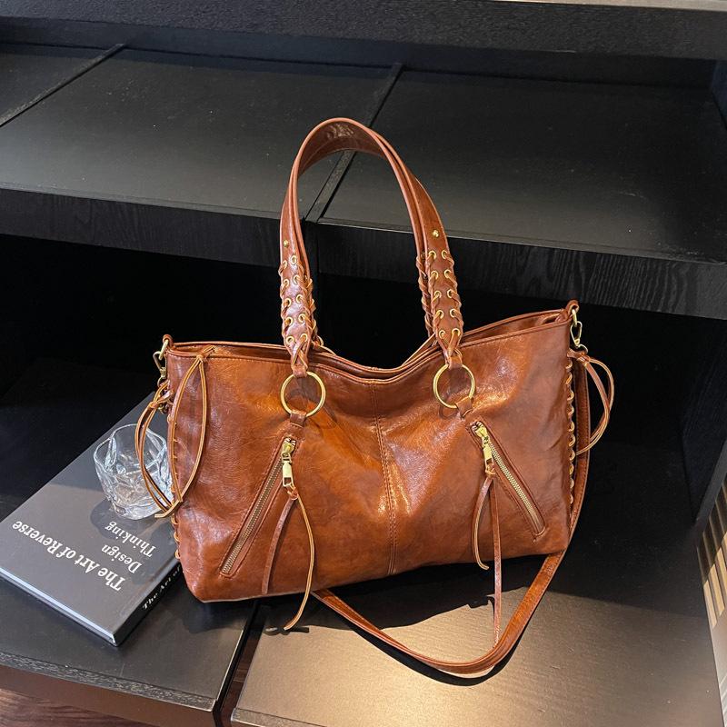 Damen Retro Schulter-Tote mit großem Fassungsvermögen - Europäischer & Amerikanischer Stil Vielseitige Handtasche mit Kordelzug
