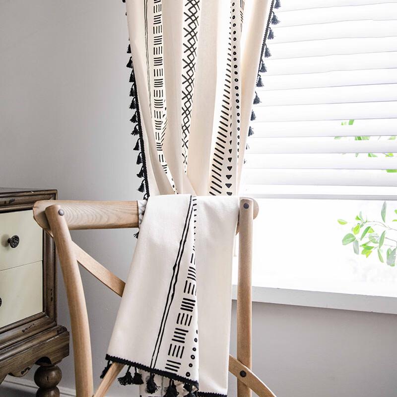 Jingga Cotton Linen Geometric Blackout Grommet Curtain