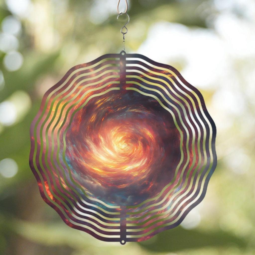 Blue White Metal Wind Spinner with Hanging Chain 2D Garden Art Sculpture for Outdoor Yard Patio Decor All Season Windmill Spinner