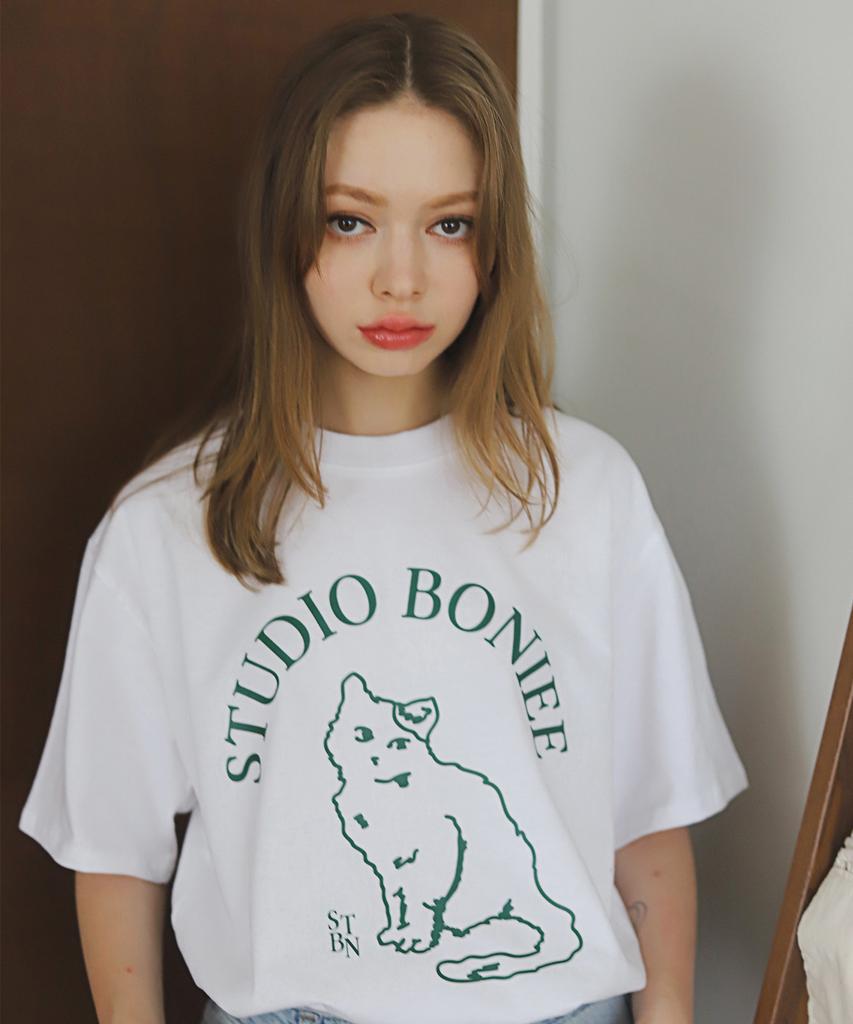 BONIEE Cat Symbol Graphic Loose T-Shirt White