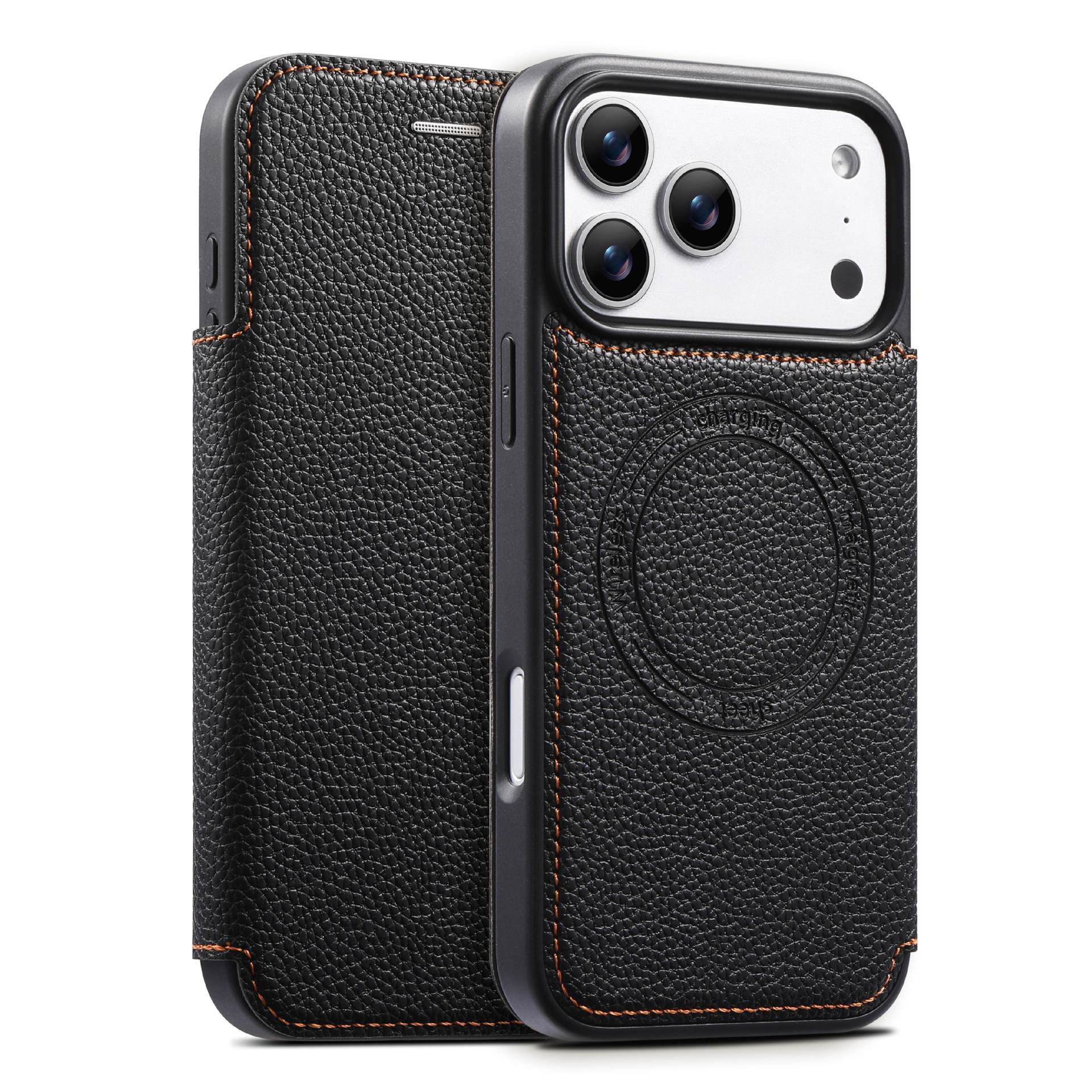 

Card Holder Wireless Charging Leather Case for iPhone 17 Pro Max Air 16 Pro 15 14 Plus 13 16E Magnetic Flip Cover Phone Wallet iPhone Air чёрный