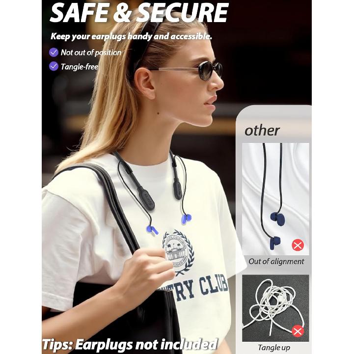 HALLEAST Earplugs Cord, Anti-Lost Earplug Lanyard Neckband, Safety Connector Strap, Black