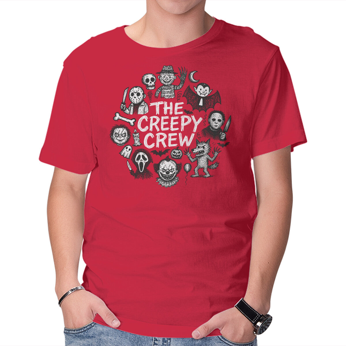 Unisex Crew Neck T-Shirt The Creepy Crew Graphic Short Sleeve Casual Tee XL