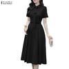 ZANZEA Women Turn Down Collar Casual Short Sleeve Dress