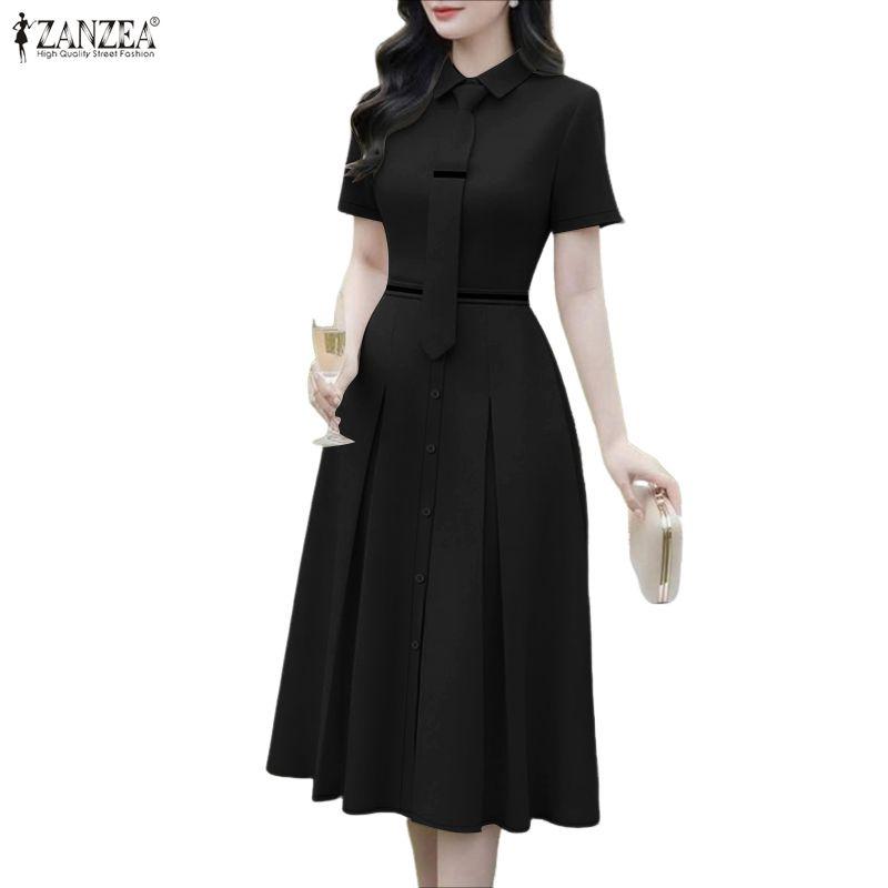 ZANZEA Women Turn Down Collar Casual Short Sleeve Dress
