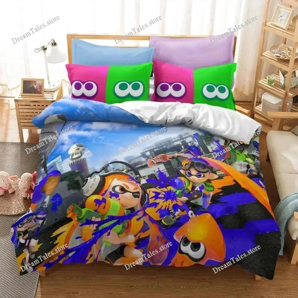 Popular Splatoon 2 Game Printed Bedding Set 3D Cartoon Duvet Cover Set Pillow Case Twin Full Queen King Size Bed Polyester Bed