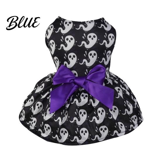 Dog Dress With Bow Halloween Pet Dress Pumpkin Ghost Bat Print Sleeveless Costume for Hair-free Clothing Small Medium Dogs Cute Outfit Festival