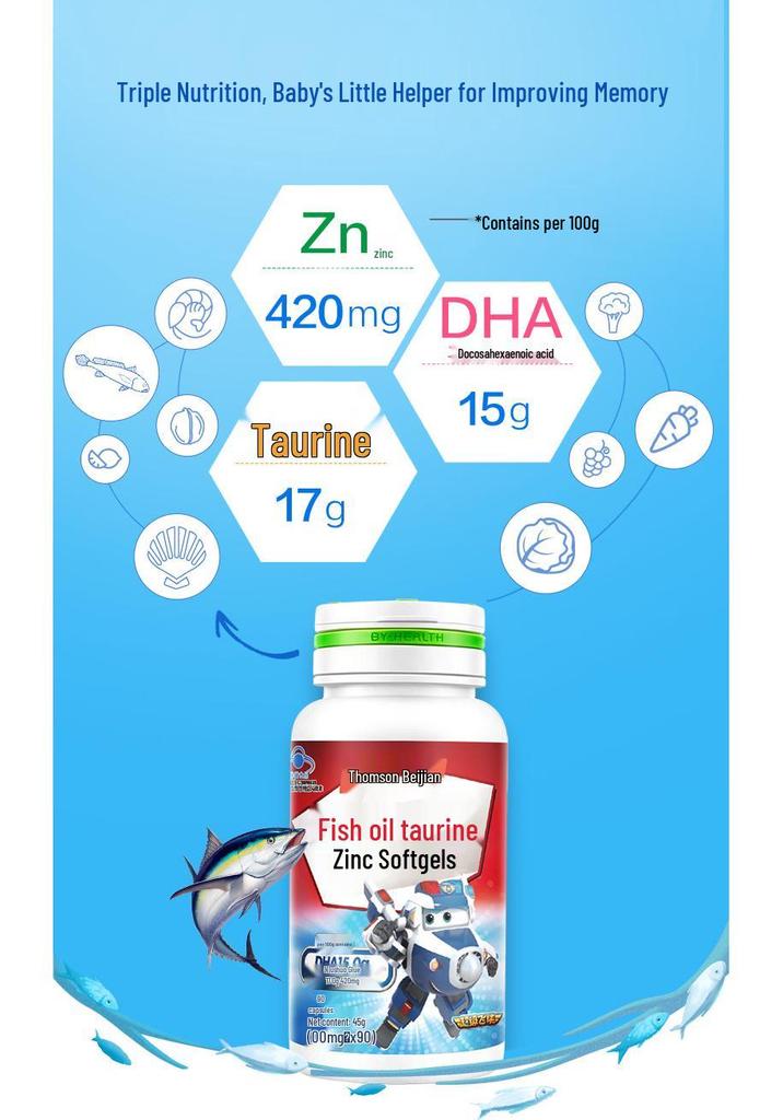 Tangchen Fish Oil with DHA & Zinc Softgels - 90 Capsules, Suitable for Pregnant Women & Students.