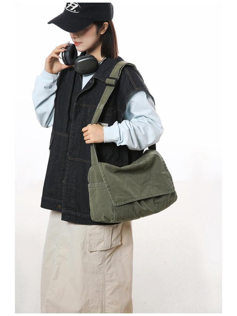 Grand sac bandoulière en toile pour femmes: Style Rétro Japonais, Sac à Dos Polyvalent pour Étudiants