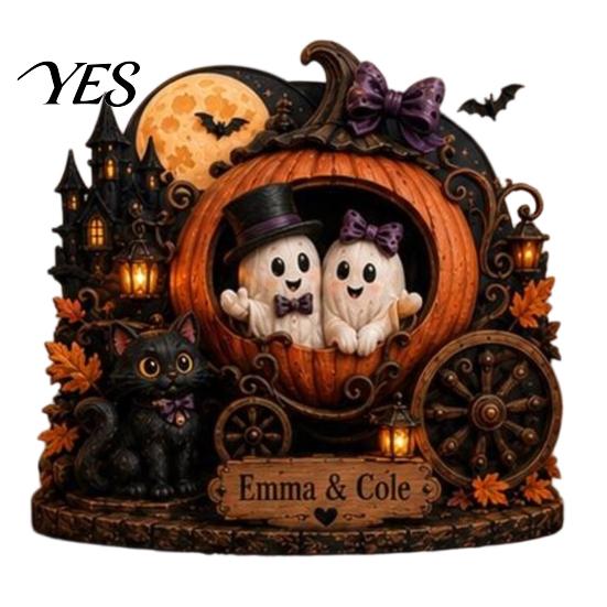 Decorative Wooden Plaques Halloween Ghost Family Plaque, Pumpkin Couple Tabletop Sign, Retro Style Holiday Props Farmhouse Home Ornament for