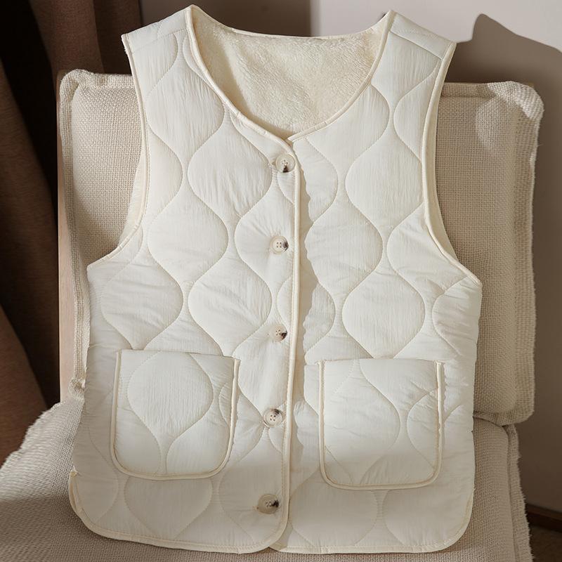 Autumn Winter Women Double-sided Wear Vests Button Waistcoat Lamb Hair Thermal Warm Thick Fleece Sleeveless Jacket Ladies Coats