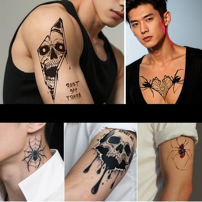 Halloween Tattoo Sticker Waterproof And Sweat-Proof Simulated Spider Skull Temporary Tattoo Sticker Party Performance