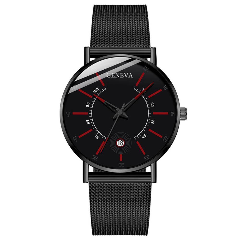 Wish Dashboard Men's Mesh Strap Watch with Blue and Red Hands and Calendar