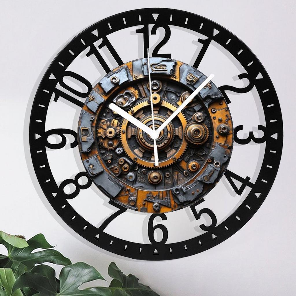 25cm Circular Iron Wall Clock with a Biplane with Propeller Design