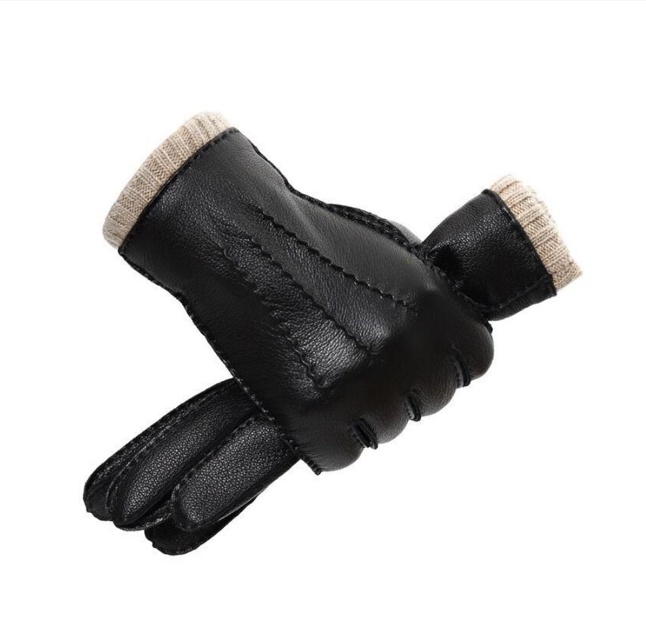 

High Quality Men Genuine Sheepskin Leather Gloves Winter Warm wool Lined Touch Screen Full Finger Driving Motorcycle Gloves XL чорний