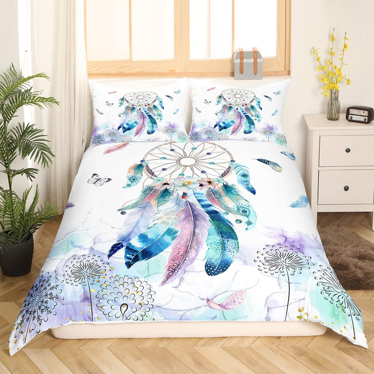 

Dreamcatcher Duvet Covers for Kids Teens Queen Quilt Covers Lightweight Down Bedroom Decor 2 Pillowcases 1 Duvet Cover No Quilt (135x200cm)