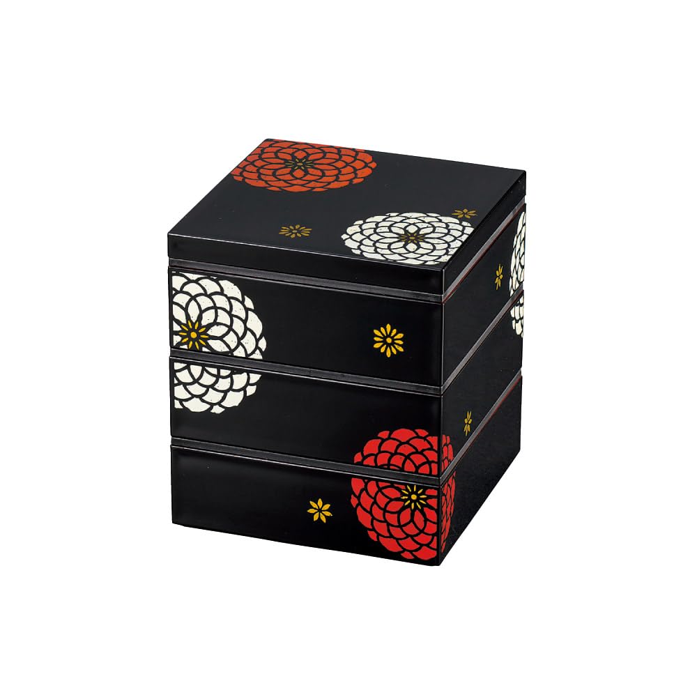 Tatsumiya Hyakuka Square W15 D15 H17 54863 15.0mm Three-Tiered Box, Black, Size Approx.