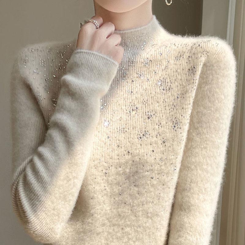 Sweater for Women Autumn Winter Lightweight Warm Knitted Stretchy Long Sleeve Tops