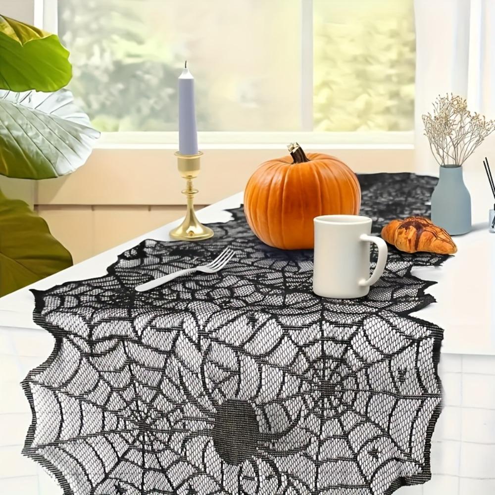Mesh Gothic Lace Tablecloth Translucent Halloween Table Decoration  Restaurant