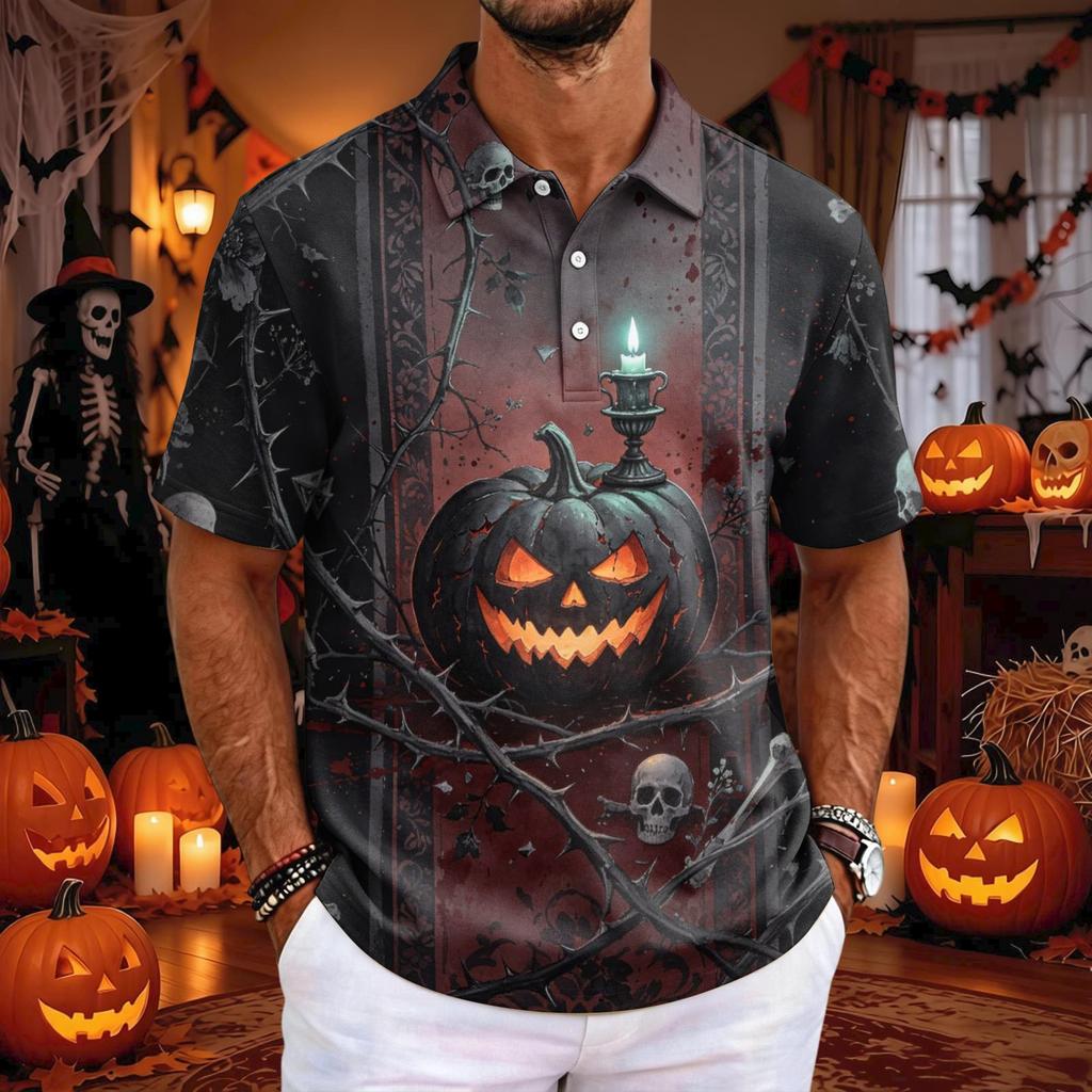 Camisa Masculina Estampada de Manga Curta para Festa de Halloween Fantasia