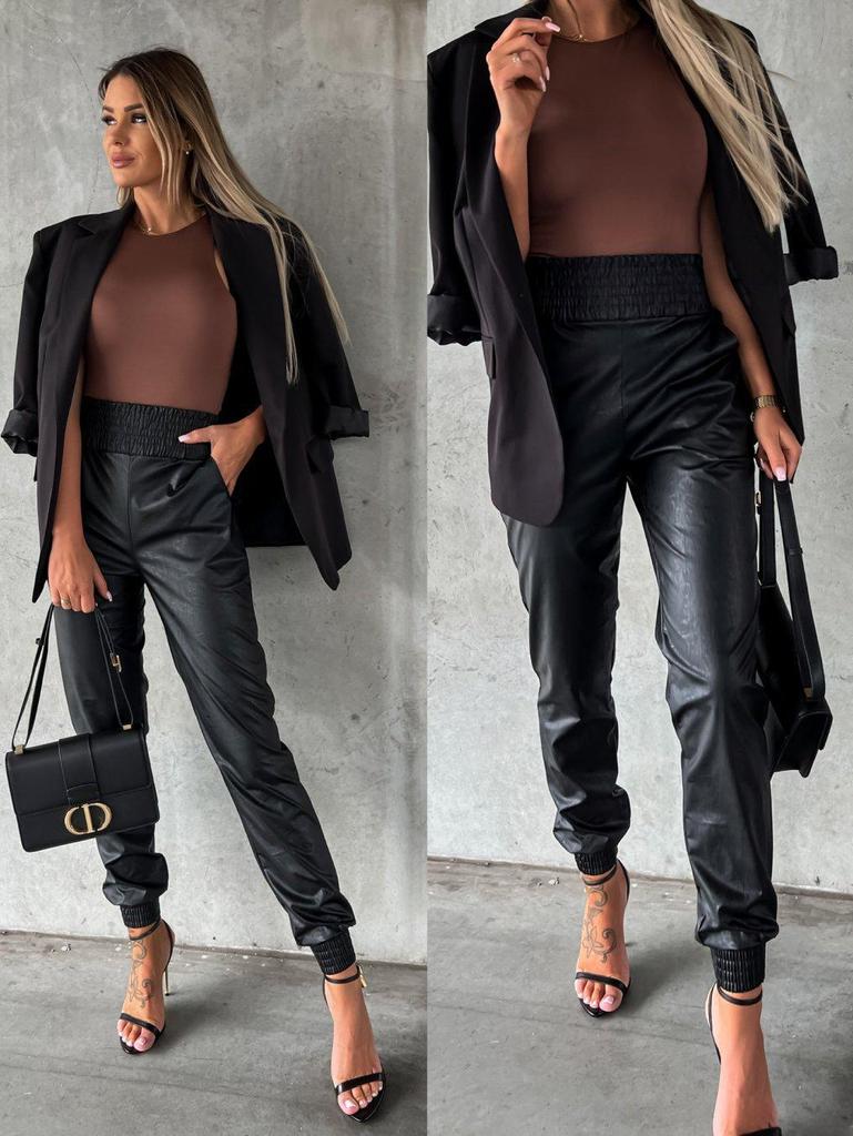 Street Trend High-Waist Leather Pants for Women - European & American Motorcycle Style, Autumn/Winter Fashion