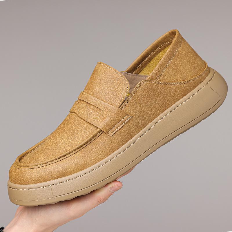Spring Autumn New Designer Loafers for Men Solid Color Low Top Retro Fashion Casual Shoes Man Soft Cow Leather Shoes Male