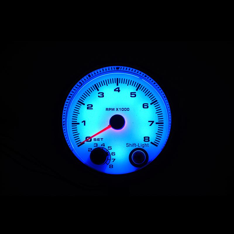3.75" 95mm White Electrical Tachometer RPM Gauge With Internal Shift Light 4 6 8 Cylinders Chrome Rim