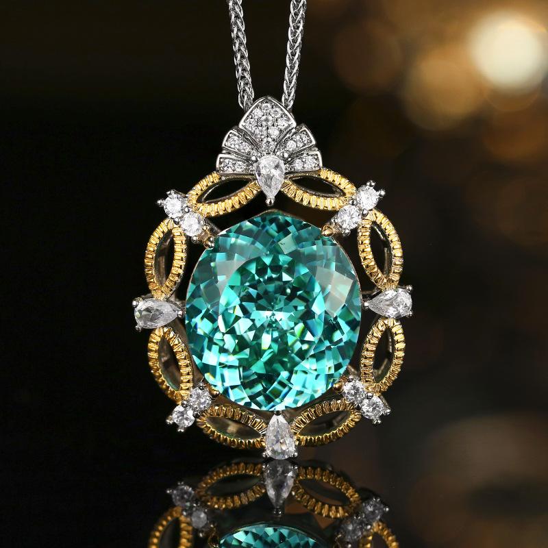 Schmuck Kupferboden Vergoldet Simulation Roter Korund Gebürstet Retro Anhänger 18 * 20