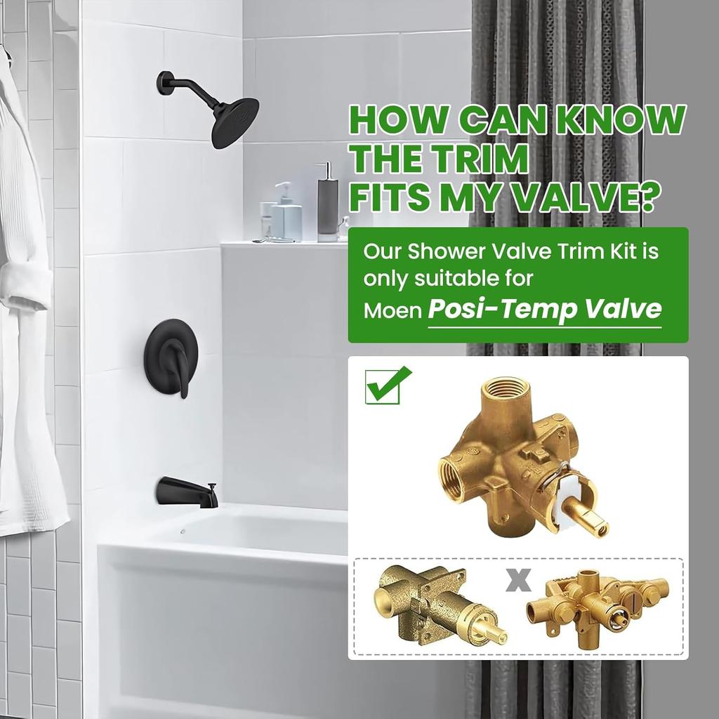 Pressure Balancing Tub and Shower Trim Kit, Replacement for Moen Posi-Temp Valve Trim Kit, Matte Black Shower Trim Kit