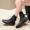 White Butterfly-knot Chelsea Ankle Boots Vintage Square Toe Flat Leather Low Heels Slip-on Shoes 2024 Women's Slim Western Boots