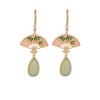 925 Silver Chinese Bamboo Leaf Fan Earrings with Imitation Hetian Jade and Enamel for Girls