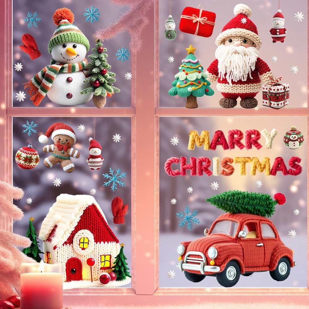 Multicolor Christmas Window Sticker Cartoon Santa Snowman Static Adhesive Decals  Gifts