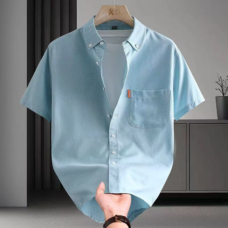 Plus Size 5XL Men's Dress Shirt Short Sleeve Summer Cotton Oxford Casual Solid Color Turn Down Collar Regular Fit Daily Top
