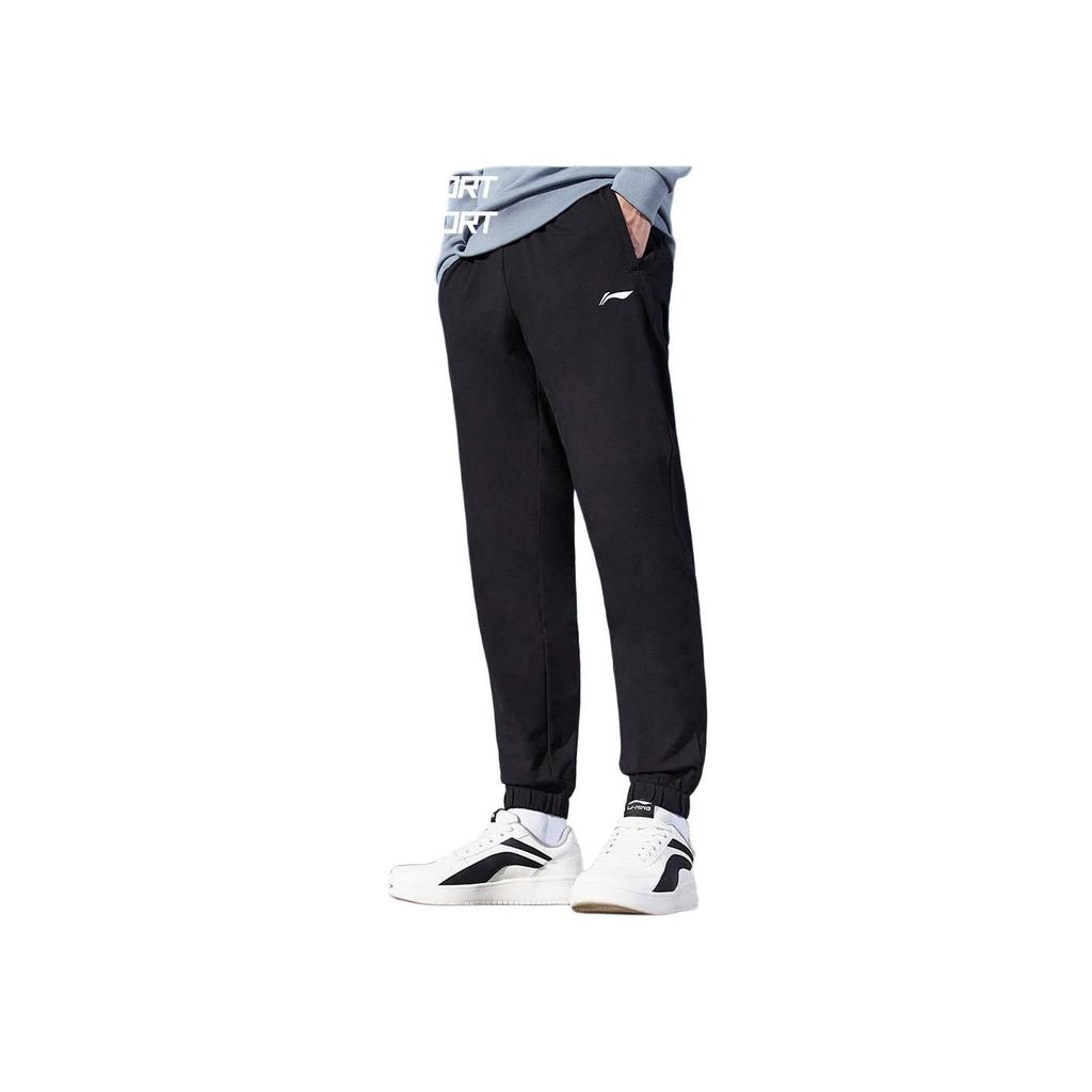 Li Ning Badminton Series Logo Sports Comfortable Fleece Cuffed Casual Pants Men Bottoms Black AKLUE51-1