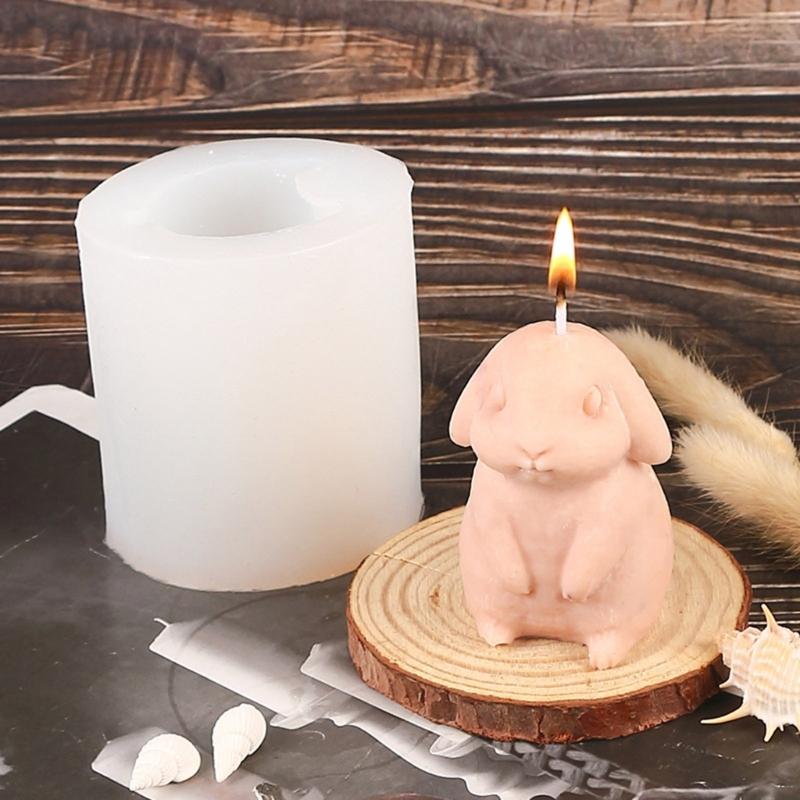 Mucegai pentru lumânări de iepure cu urechi lungi, 3D pentru lumânări de iepuraș, matriță din silicon din rășină, pentru bricolaj, ghips, decorațiuni pentru fondant cu jeleu