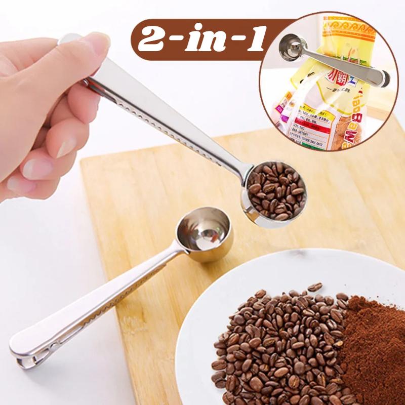 Colher Dosadora Multifuncional de Aço Inoxidável para Café com Clipe para Saco, Colher Seladora para Chá Café, Gadget e Acessórios de Cozinha