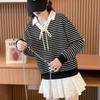 Navava Women S Long Sleeve Ribbon Stripe SweatShirt Nt3040