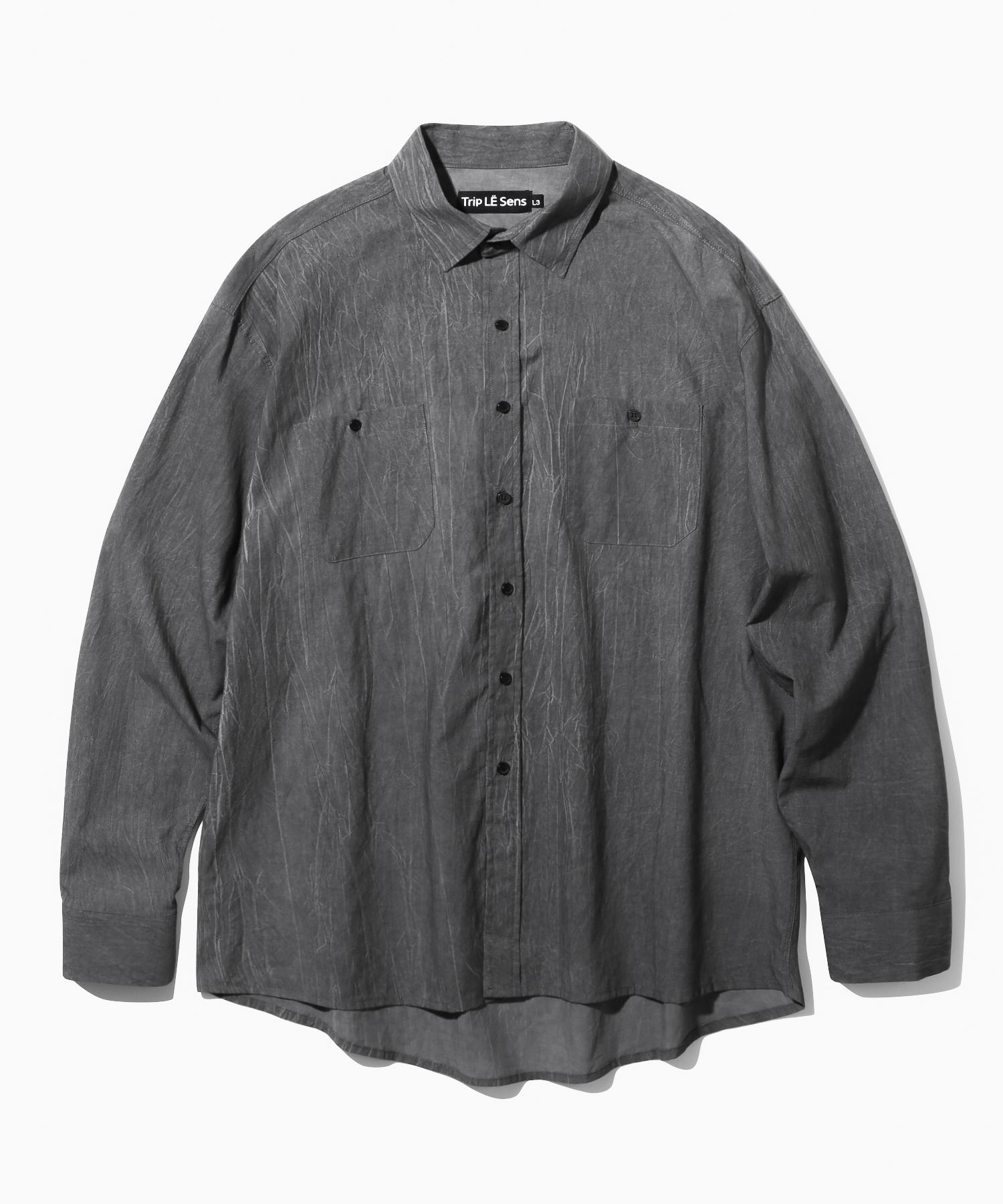 Triple Sense Washed Crack Tie-Dye Two-Pocket Shirt_Black Black