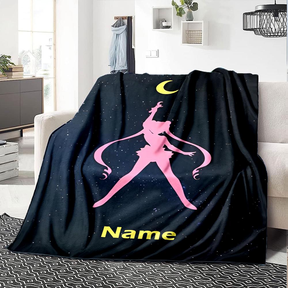 Custom Name Sailor Moon Theme Printed Blanket - Perfect for Couch, Bed, Travel & Outdoor Use | Machine Washable, Cozy & Durable.