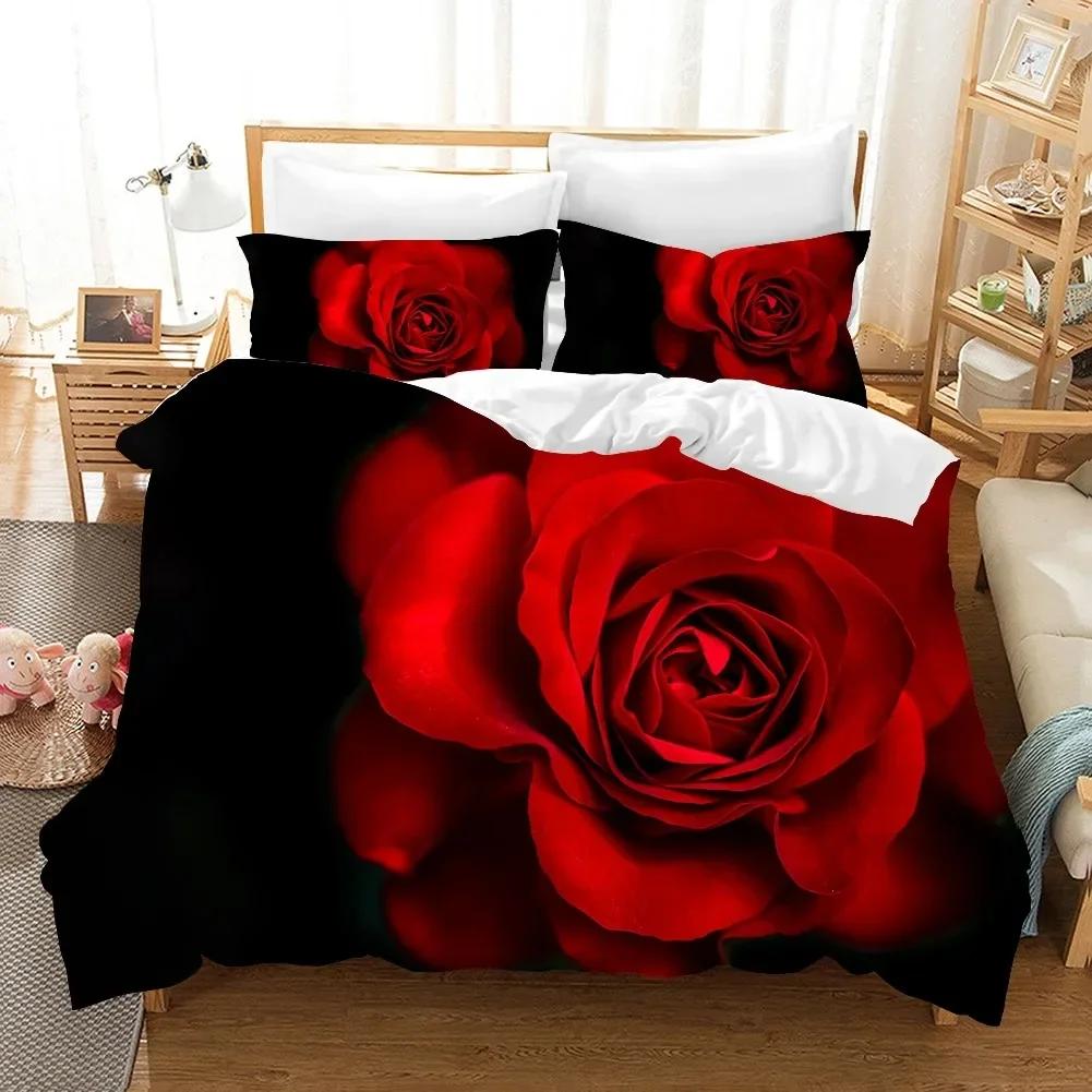 Red Rose Bedding Set Flower Bedding Set Single Twin Double Queen King Cal King Size Bed Linen Set