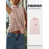 Za2024 Fall New Women's Clothing Elegant Pink Bowknot Decoration Drape Sleeveless Stand Collar Tops 9079342