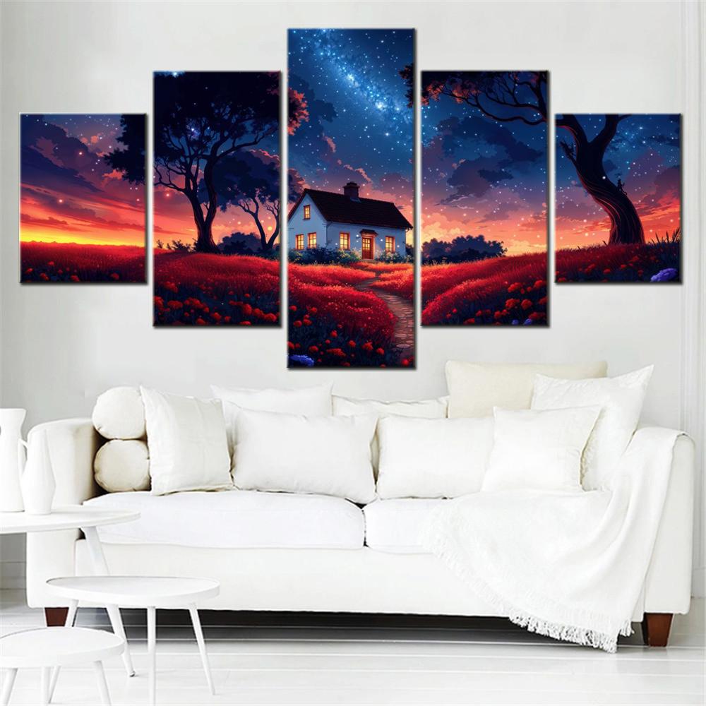 

5 Pieces Canvas Wall Arts Landscape Poster Painting Nature Surreal Scenery Wallpaper Picture Printing Interior Artwork 20X35 20X45 20X55CM