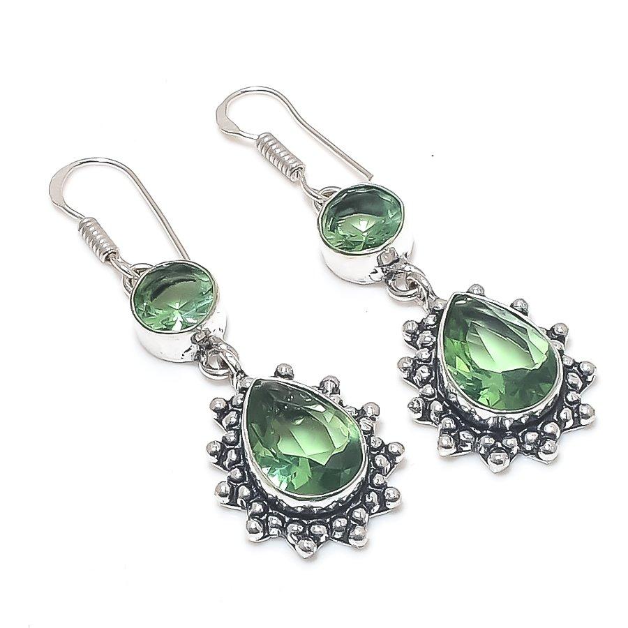Natural Tsavorite Gemstone Handmade 925 Sterling Silver Earring 2.09" p6Y93