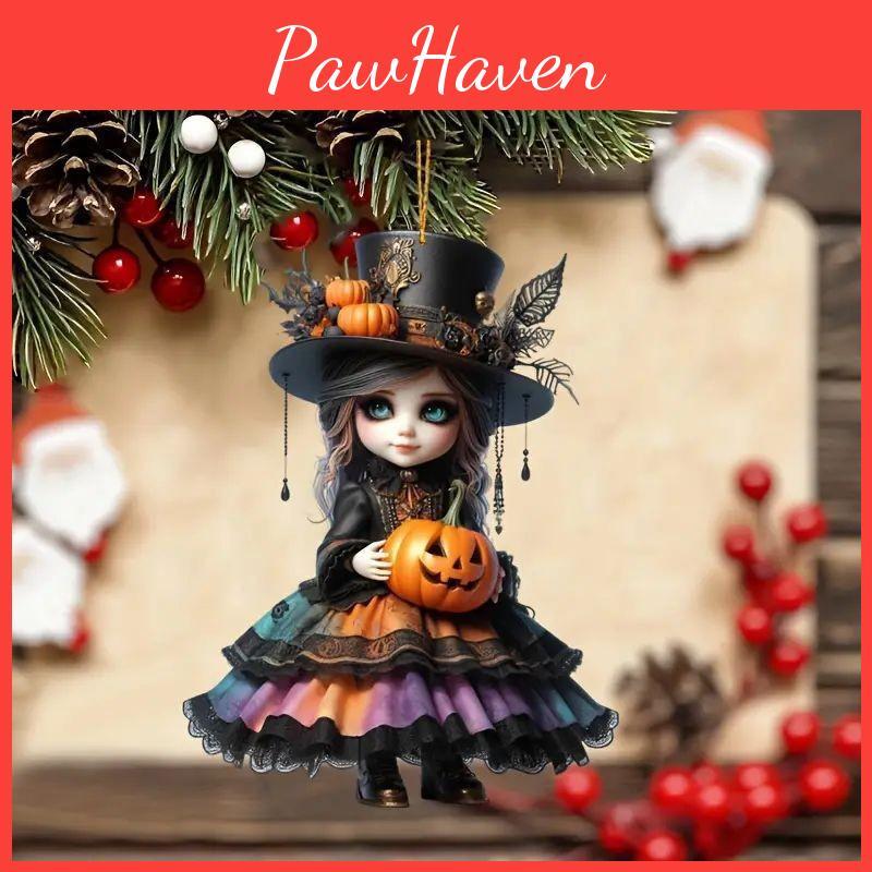 Acrylic Halloween Witch Car Rearview Mirror Decoration With Cartoon Style For Auto Interior Decor