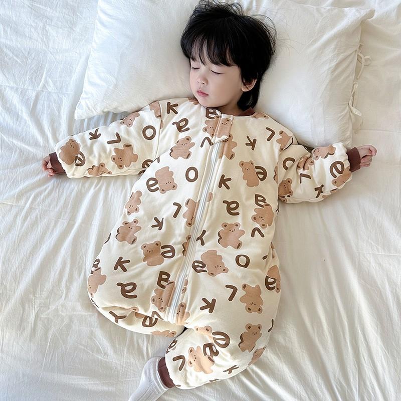 Thick Cotton Sleeping Bag Toddlers Winter Warm Footed Pajamas Unisex Kids Sleepwear With Cartoon Print