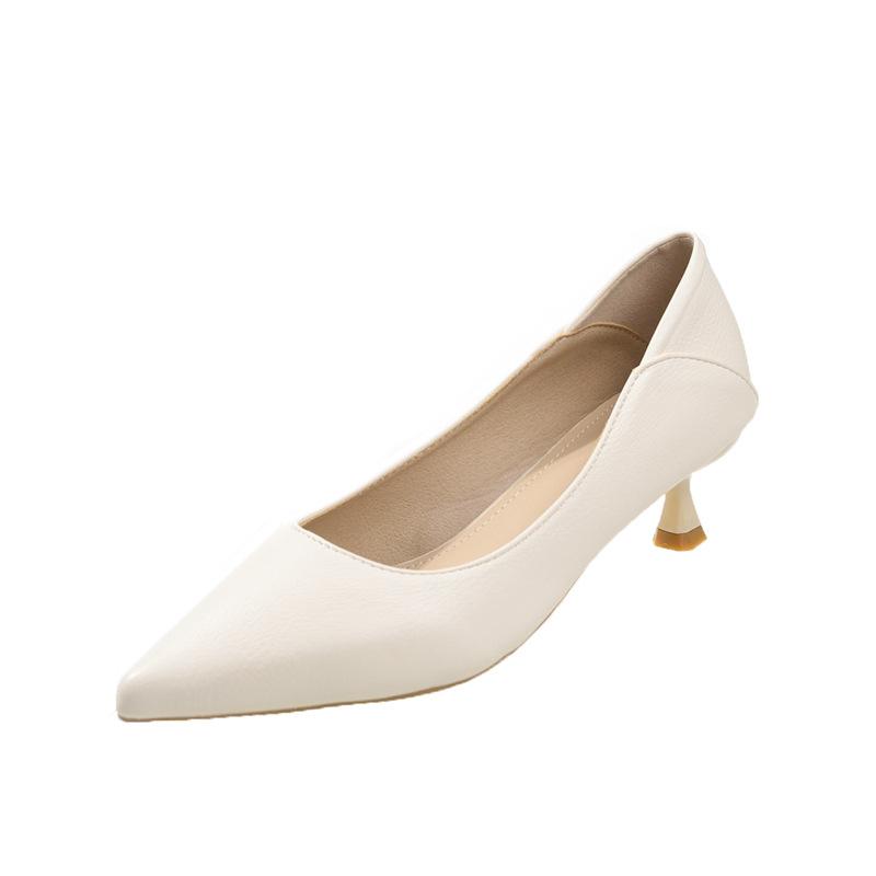 Small Heel Pointed High Heel Shoes Women's Low Heel Two Wear Soft Leather Soft Sole Black Professional Work Shoes Work Shoes